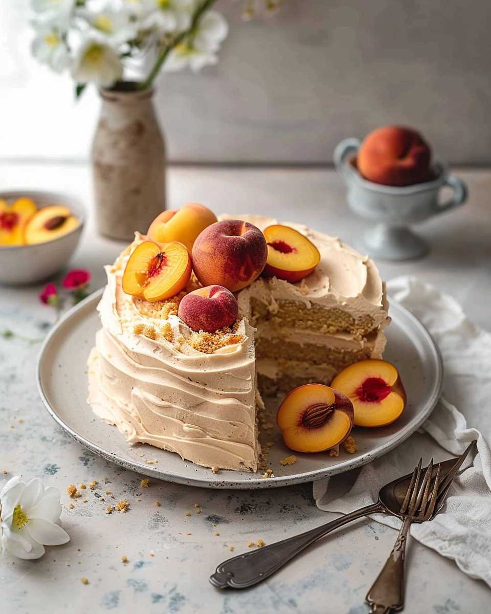Ricotta and Peach Cake with Hazelnut Butter Cream** 🍑🍰