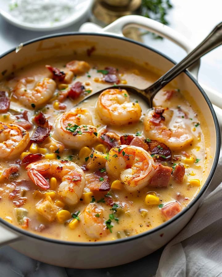 Hearty Bacon, Shrimp and Corn Chowder