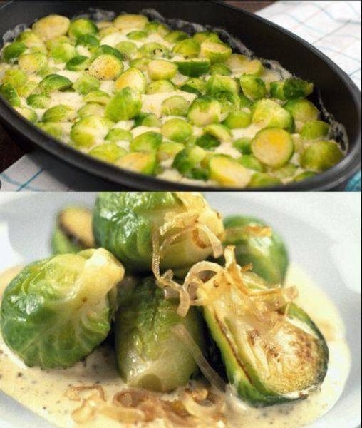 Brussels sprouts in cream cheese mustard sauce: Mmmm fits perfectly right now