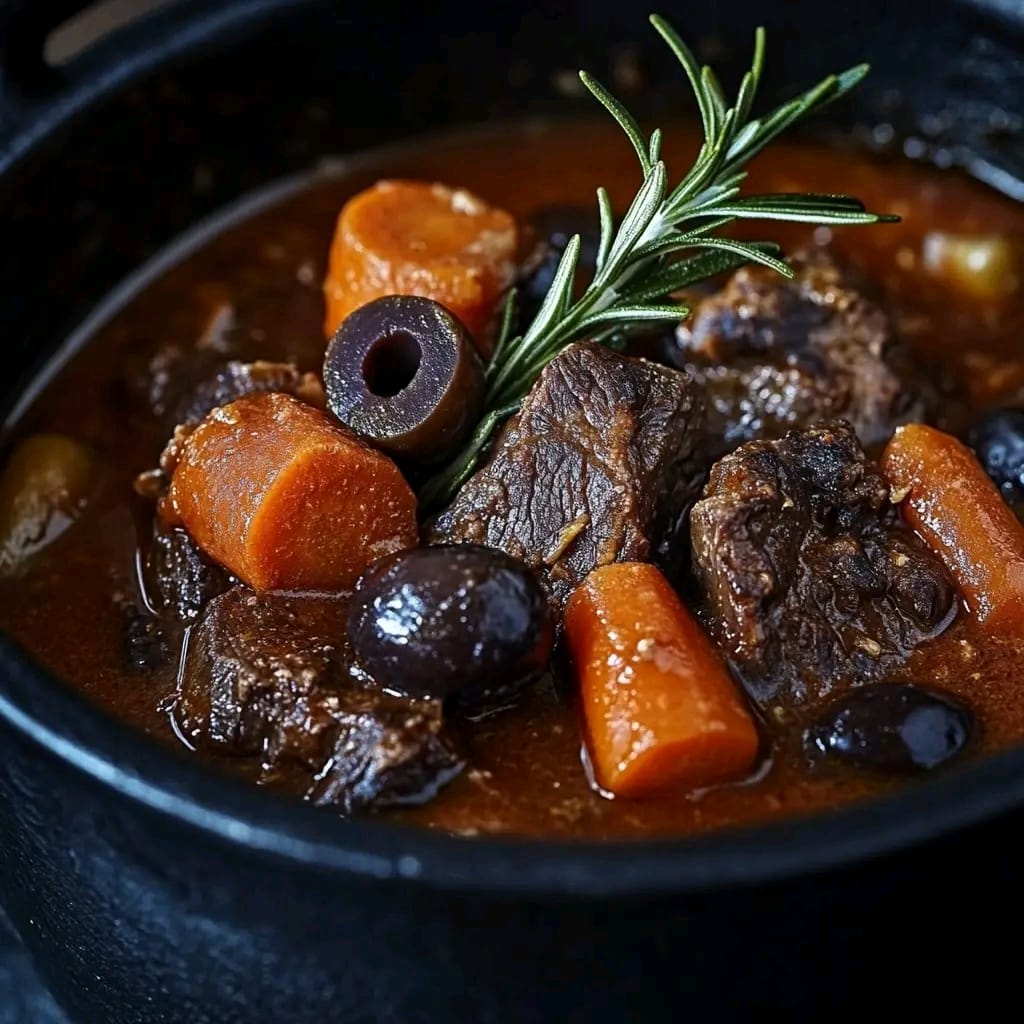 Rustic Beef Stew with Olives and Rosemary