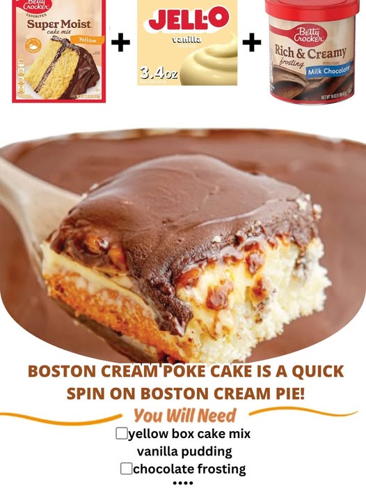 Boston Cream Poke Cake is a quick spin on Boston Cream Pie!