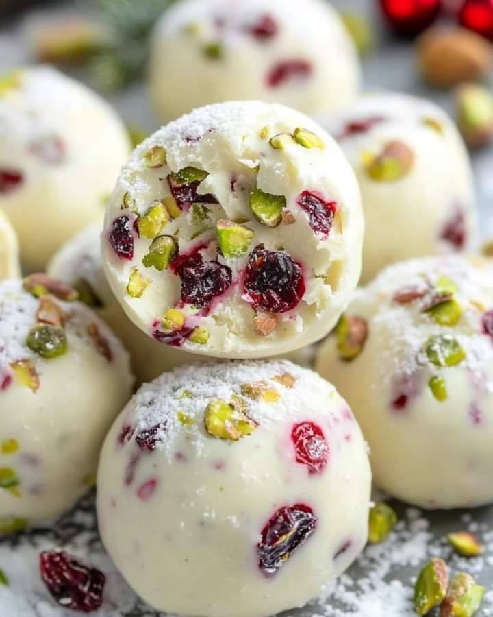 Cranberry Pistachio White Chocolate Truffles