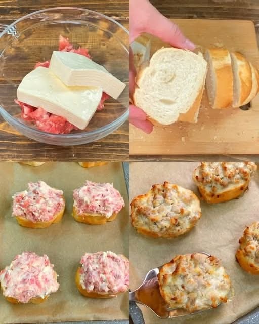 Bruschetta with sausage and cheese: