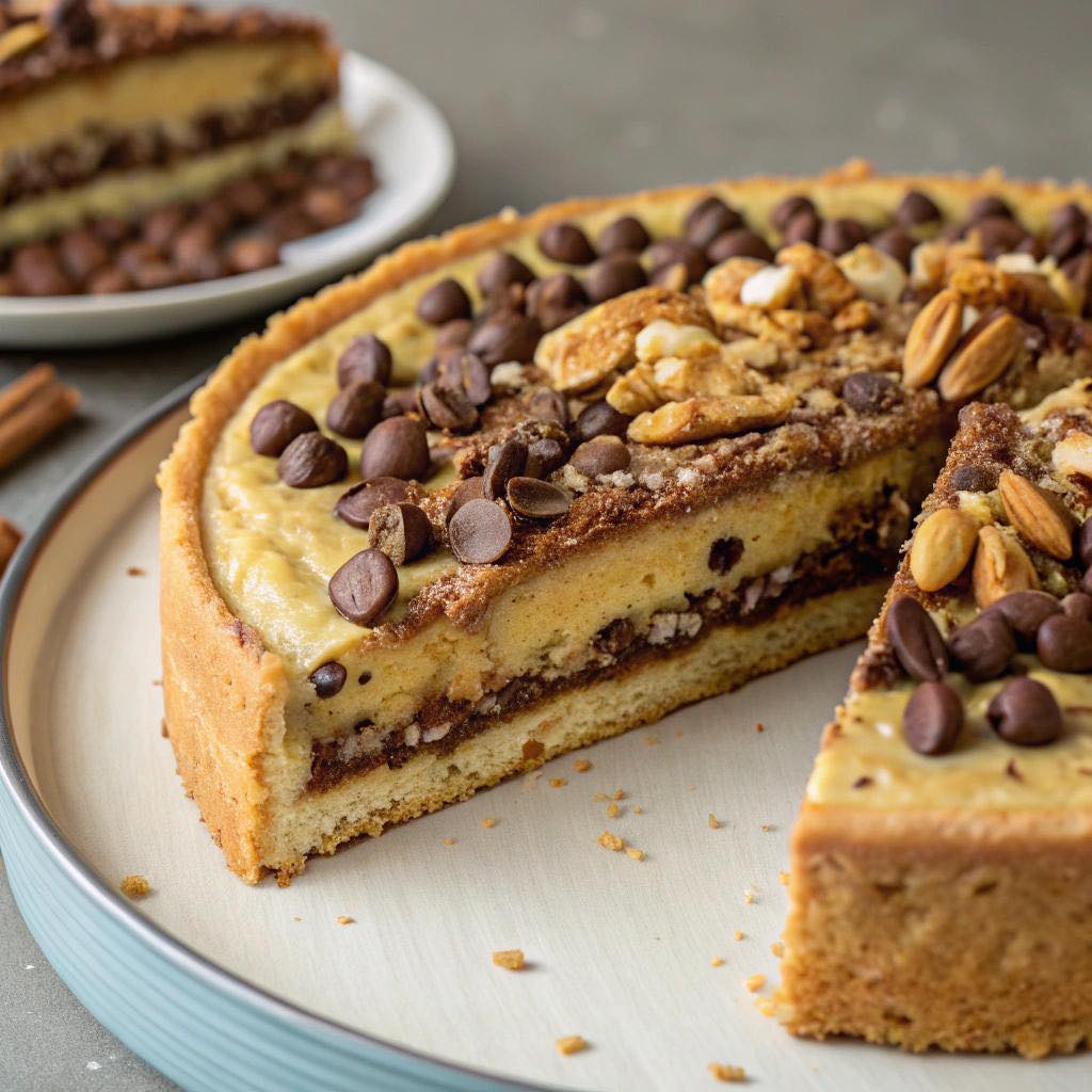 tart with ricotta, chocolate and dried fruit.