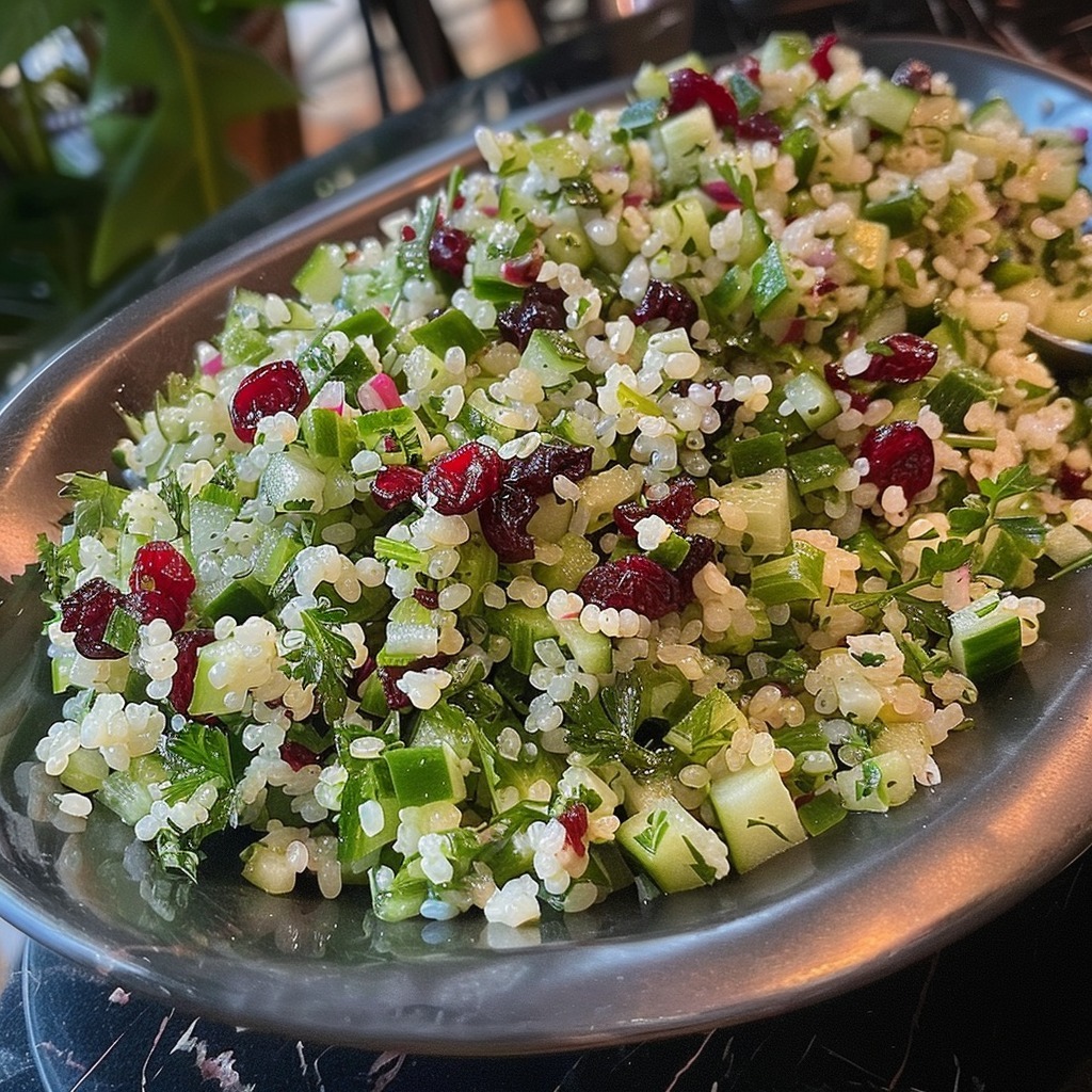 Bulgur salad with dried cranberries and fresh herbs