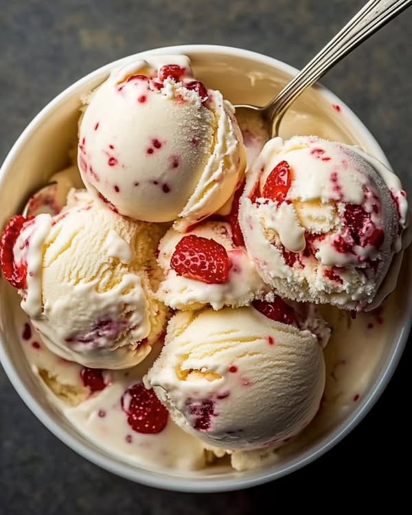 Homemade Strawberry Vanilla Bean Ice Cream