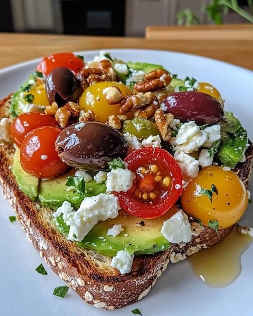 Avocado Toast with Feta Cheese, Cherry Tomatoes, Cranberries