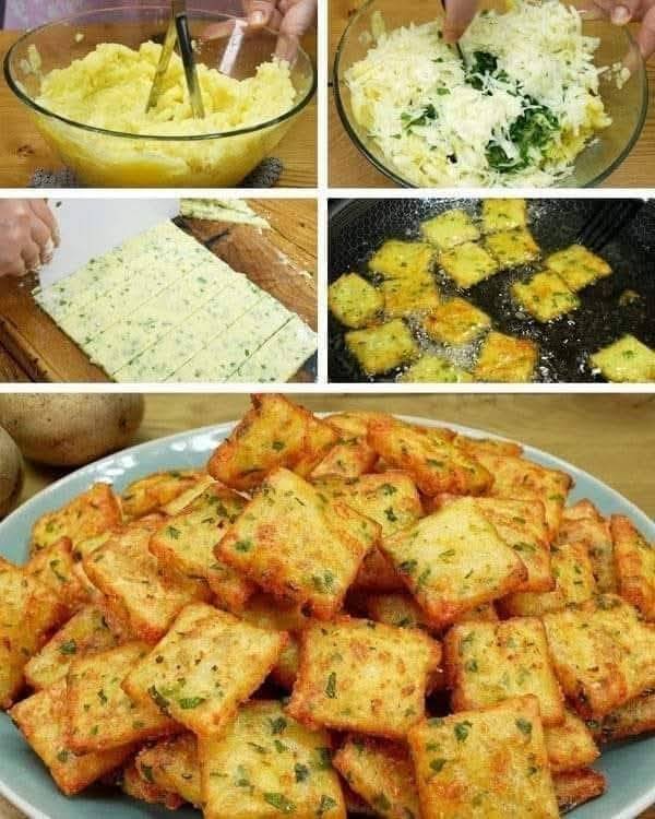 Bring a basket of fried potatoes and mix them with herbs