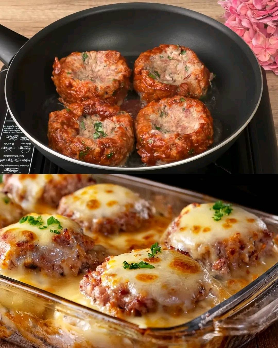 Juicy Meatballs with Baked Vegetables and Creamy Cheese Filling